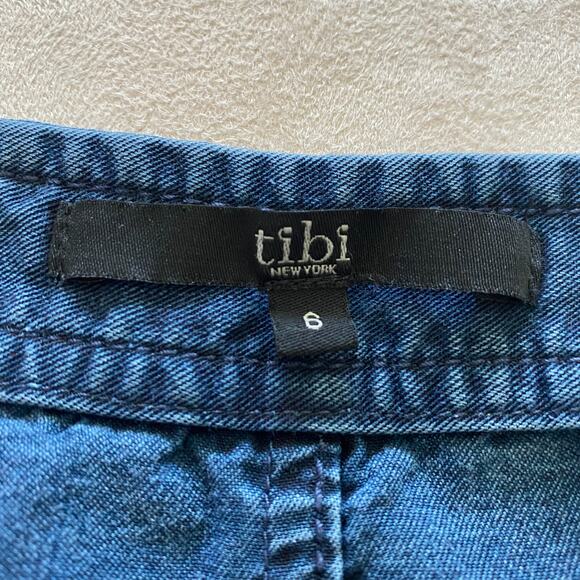 Tibi Button Front Chambray Denim Skirt Size 6 100% Lyocell Slant Pockets Blue - Picture 3 of 8